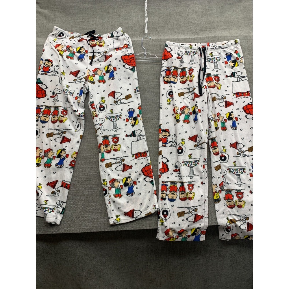 Peanuts Christmas Charlie Snoopy Santa Pajama Pants Womens L/XL White Lot Of 2